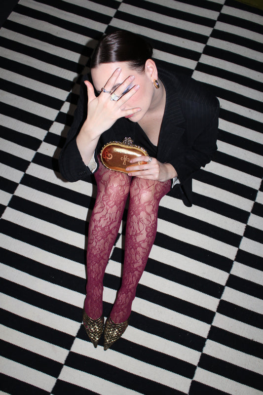 Burgundy Lace Tights